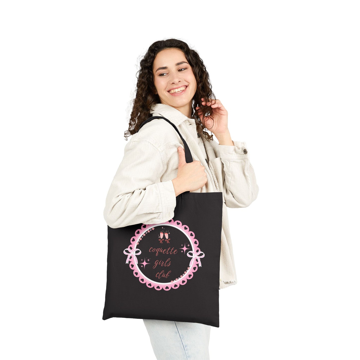 Canvas Tote Bag - Coquette Girls Club with Champagne and Diamonds