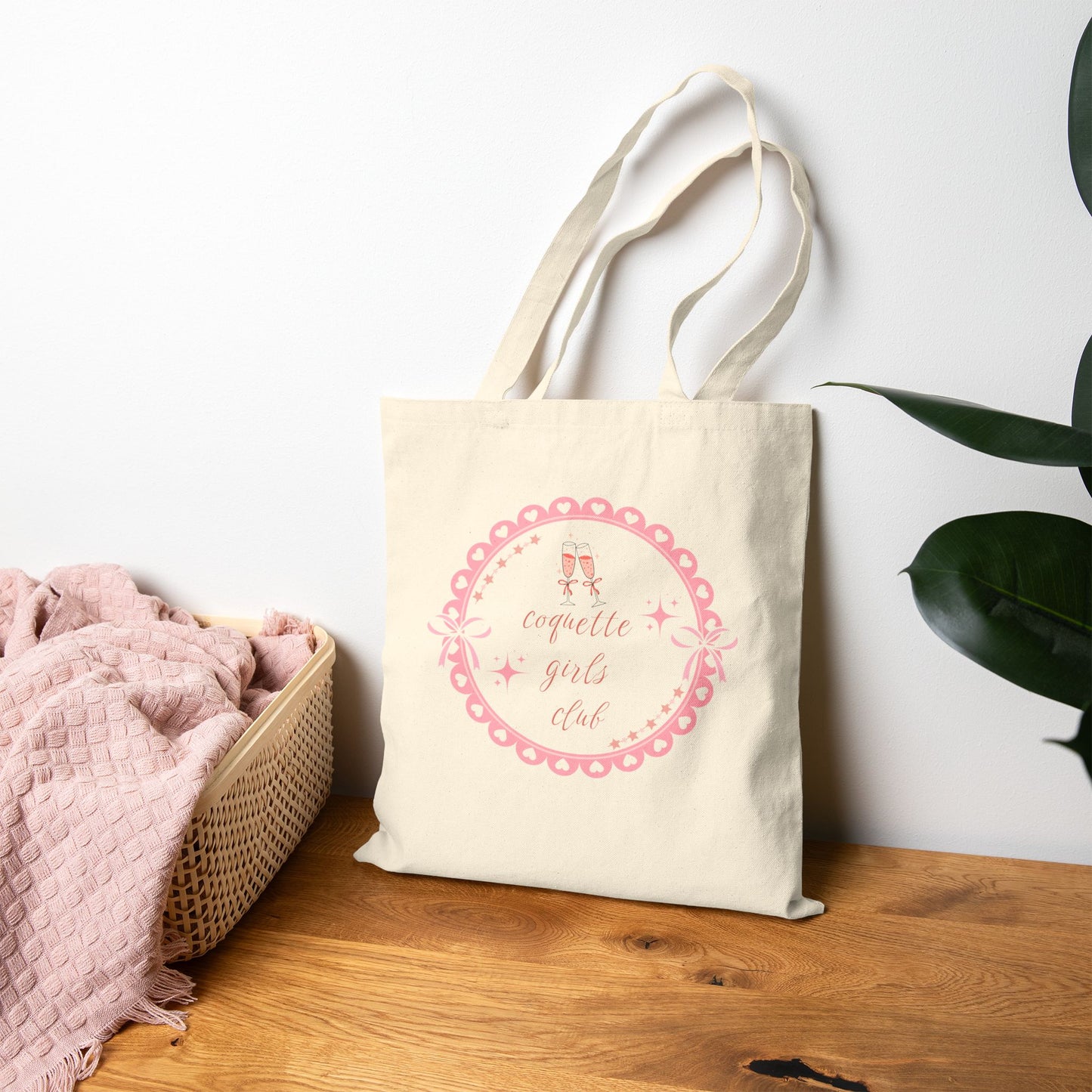 Canvas Tote Bag - Coquette Girls Club with Champagne and Diamonds