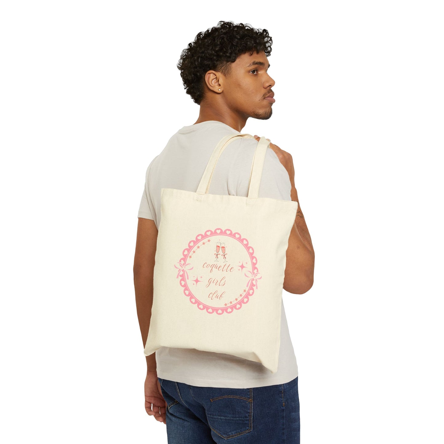 Canvas Tote Bag - Coquette Girls Club with Champagne and Diamonds