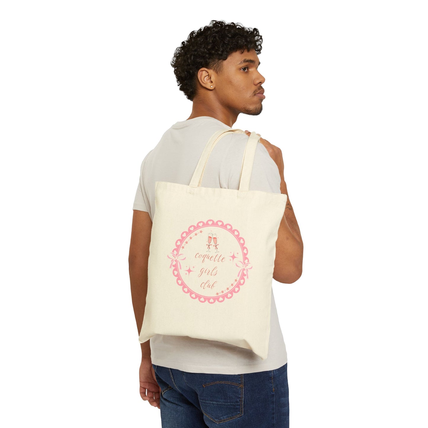 Canvas Tote Bag - Coquette Girls Club with Champagne and Diamonds