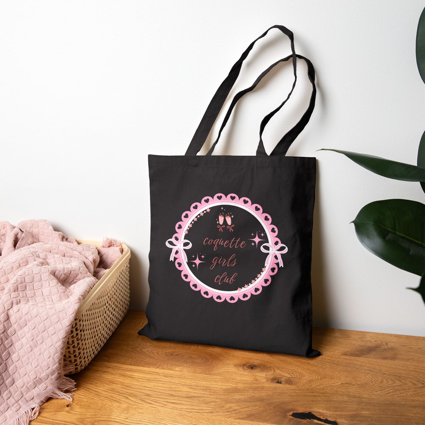 Canvas Tote Bag - Coquette Girls Club with Champagne and Diamonds
